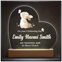 Beecreative Personalised Bunny Rabbit Christening Gift for Girls - Goddaughter Christening Present - Girls Nursery Night Light Sleep Lamp - Christening Date Keepsake