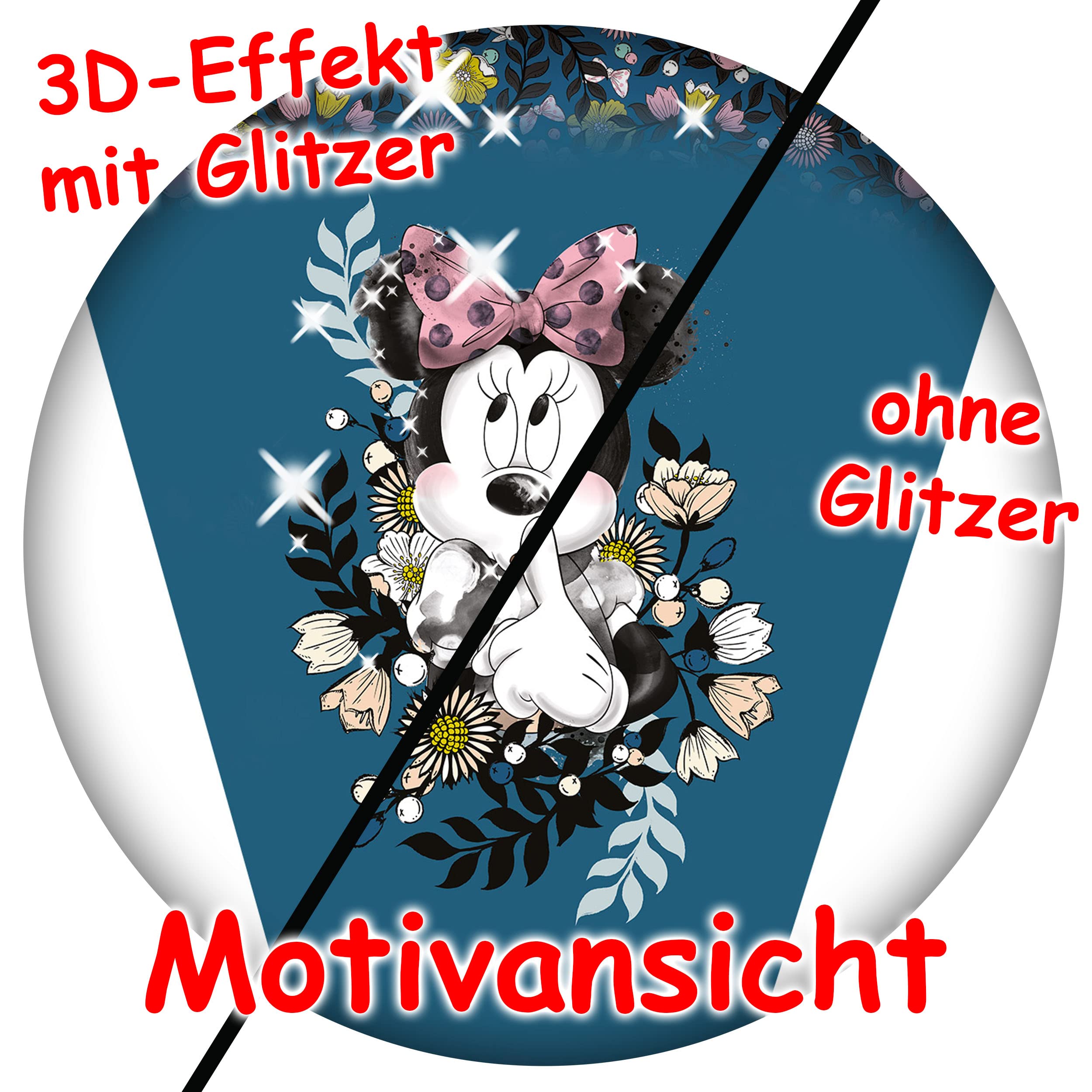 alles-meine.de GmbH Schultüte mit Glitzer - Effekt ! - Minnie Mouse 35-85 cm Größe wählbar inkl. komplette Füllung + Name + Bänder Schleife + Kunststoff Spitze - Zuck..