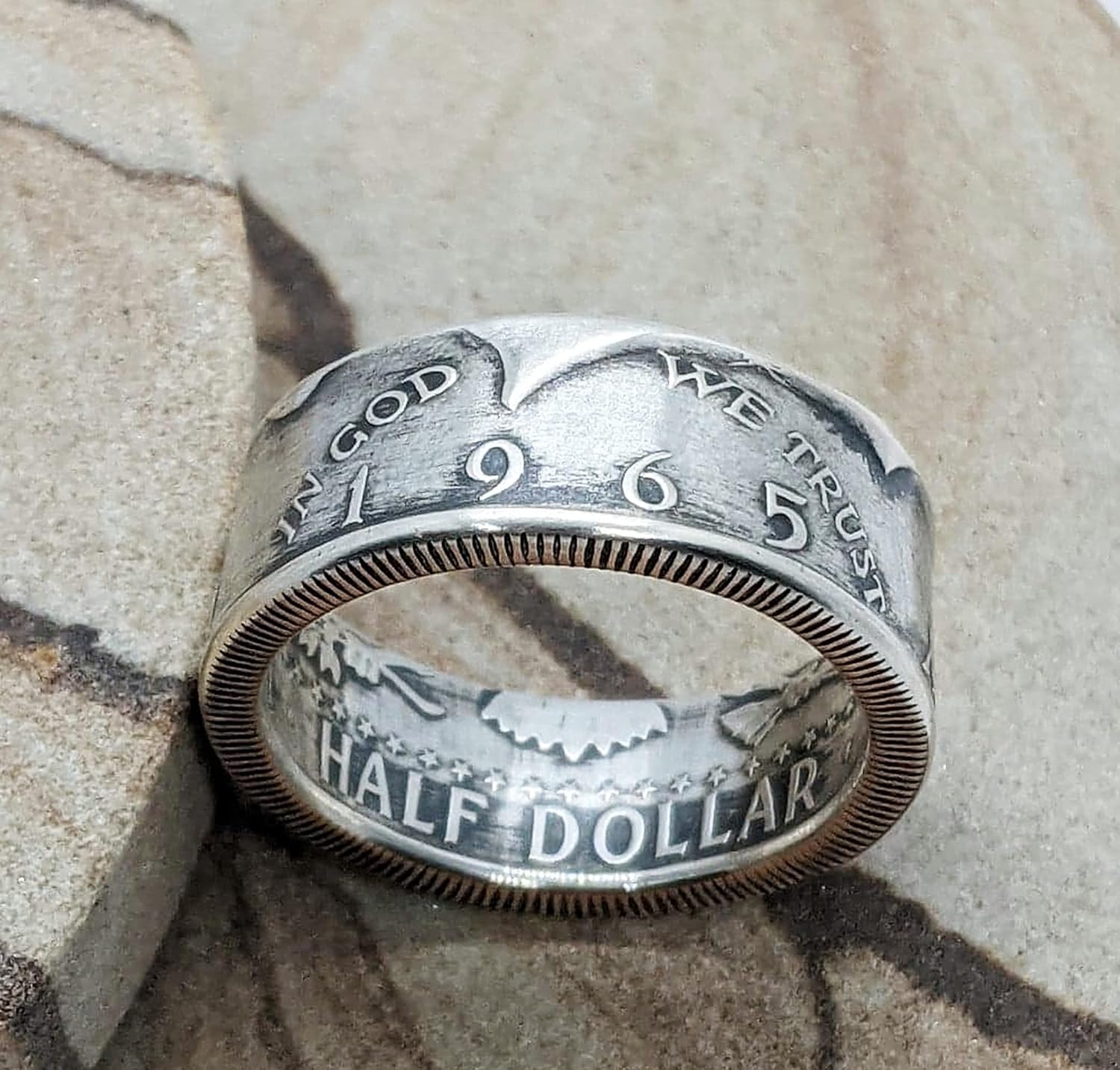 Handcrafted Coin Ring -1965 JFK Silver Half Dollar - 61st Birthday Gift Anniversary