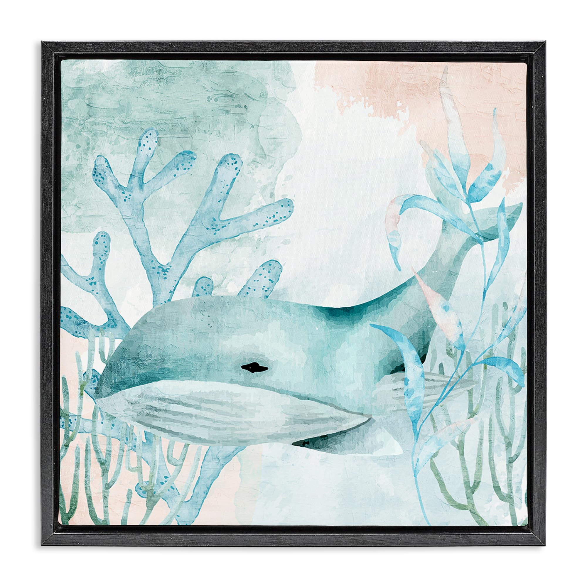 Stupell Industries Jet Black (Matte) 'Whale Sea Swim'| Floating Frame Canvas Art