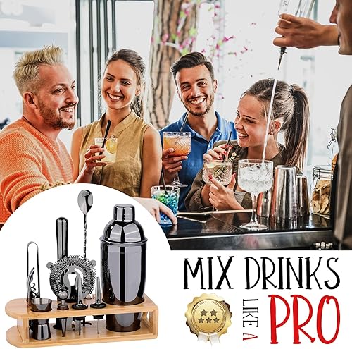 Miniatura 5 de Juego de coctelera de camarero juego de herramientas de barra de 12 piezas con soporte de bambú  Juego de bar con todos los accesorios prácticos de