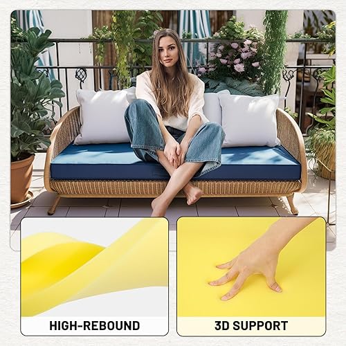 Miniatura 3 de Cojín de banco, 59 x 18 pulgadas, impermeable, doble tubería, para muebles de exterior, cojines antideslizantes para asiento de ventana para