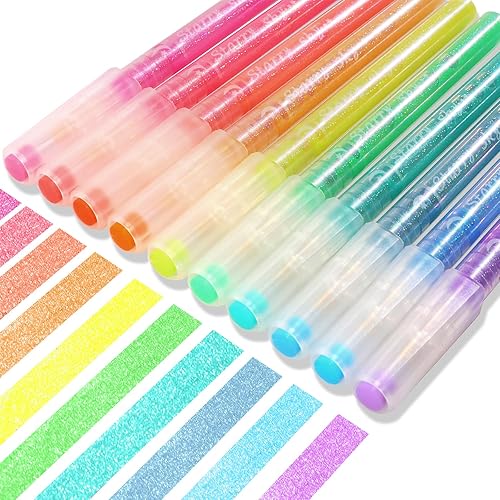 Resaltadores con purpurina de colores surtidos, 10 unidades de resaltadores brillantes con punta de cincel, marcadores de resaltadores pastel que no