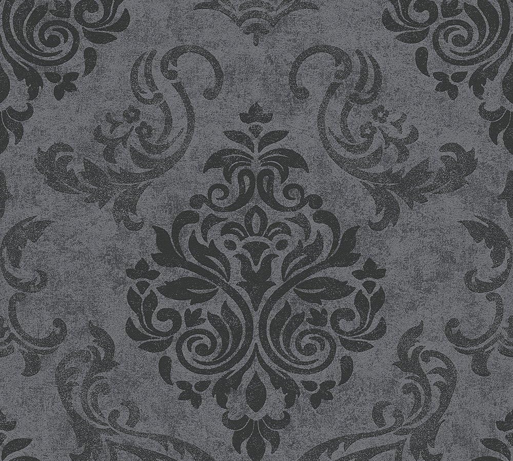 A.S. Création Ornamental Pattern Non-Woven Wallpaper, Repeating Ornate Patterns, Black/Grey 32.97 x 1.74 ft