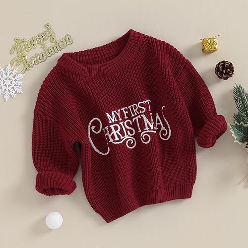 Miniatura 3 de Suéter de Navidad para bebé, suéter de punto de primera Navidad, suéteres gruesos de gran tamaño, suéteres bordados, tops de punto