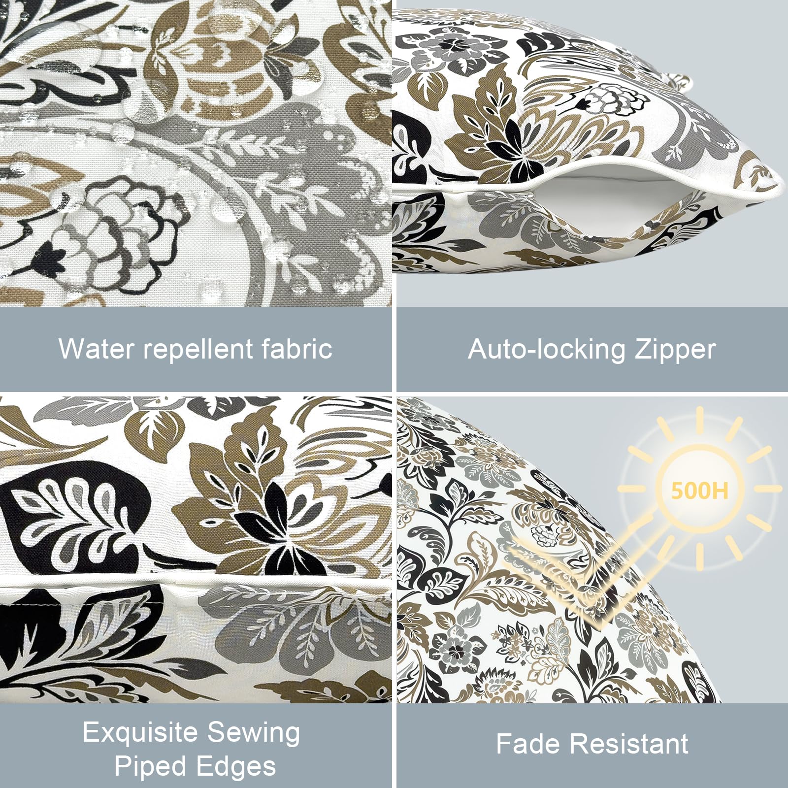 ZWJD - Set di 4 federe decorative per esterni, in lino, per camera da letto, divani, sedie, letti e giardini (30 x 50 cm, grigio