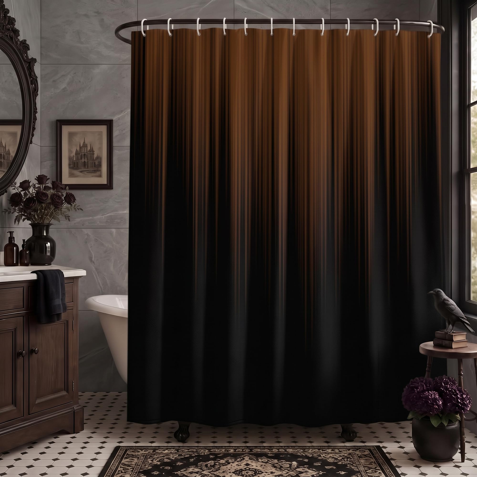 AAtter Brown and Black Shower Curtain, Modern Ombre, 60x72 Inch, 12 Hooks