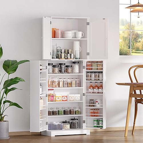 Miniatura 3 de HOME BI - Gabinete de 64" para despensa de cocina, armario alto independiente con puertas y estantes para el hogar (blanco, 23.62" de ancho x 11.81"