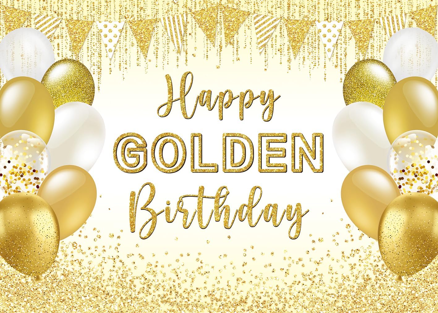INRUI Happy Golden Birthday Photography Backdrop White Gold Glitter Birthday Party Decorations Banner (8x6FT)