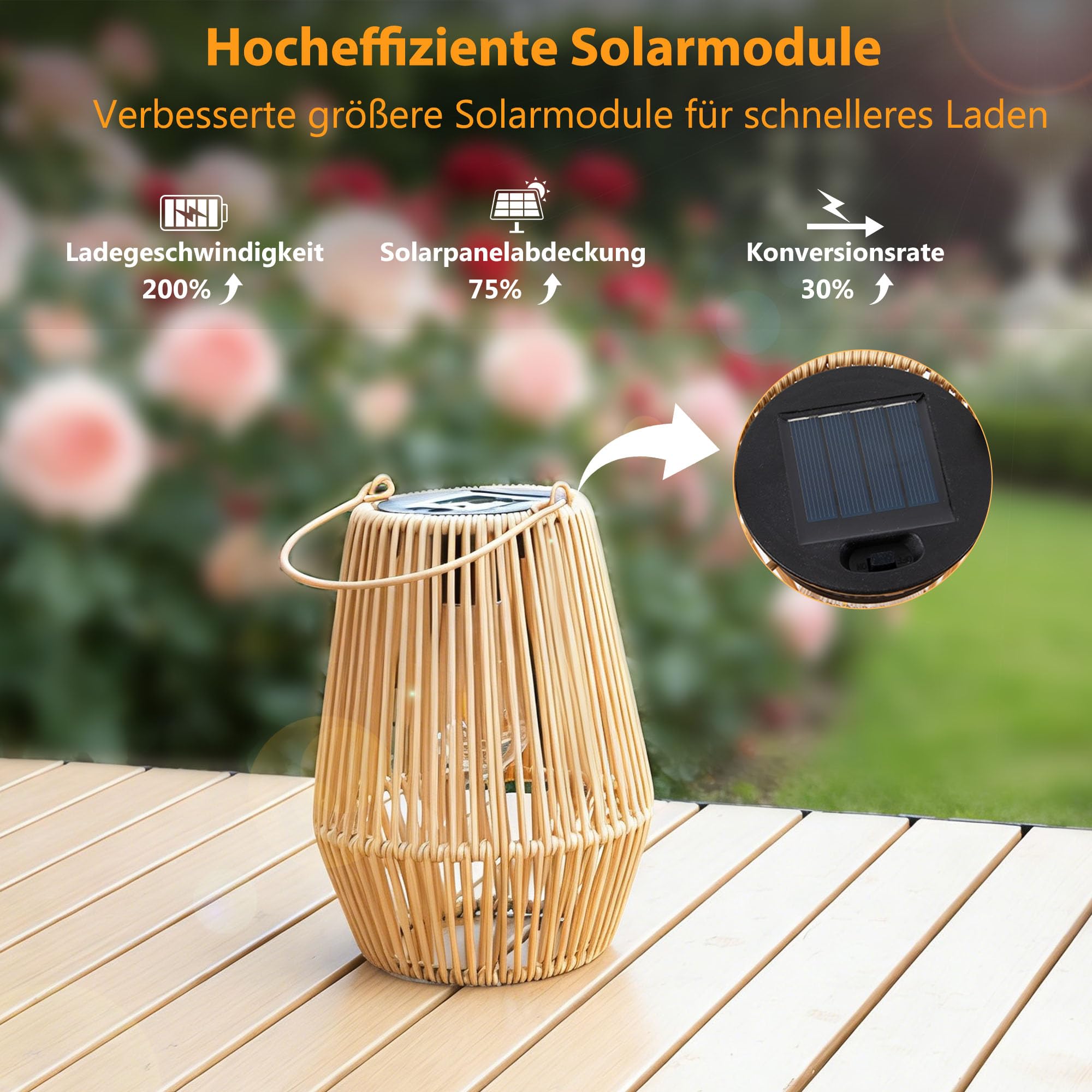 Solar Laternen für Außen 2 Stück Handgewebtes Rattan IP65 Wasserdicht Hängend Solarlaterne Garten Balkon Deko