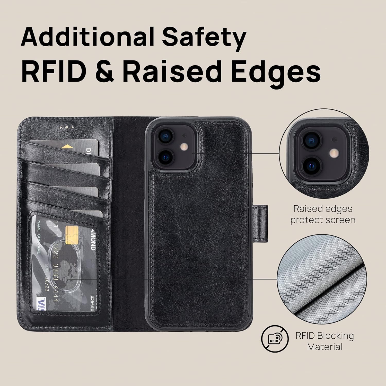 OXA Leather 2-in-1 Wallet Case Compatible with iPhone 11 | Magnetic Detachable | Shockproof | RFID Blocking | Flip Case with Kickstand | - Black