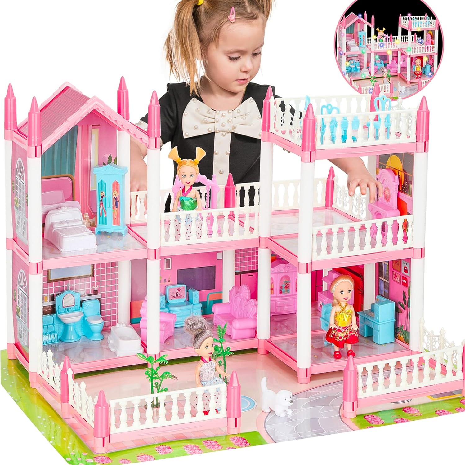 Doll House for Girls, Miniature Pretend Playhouse with