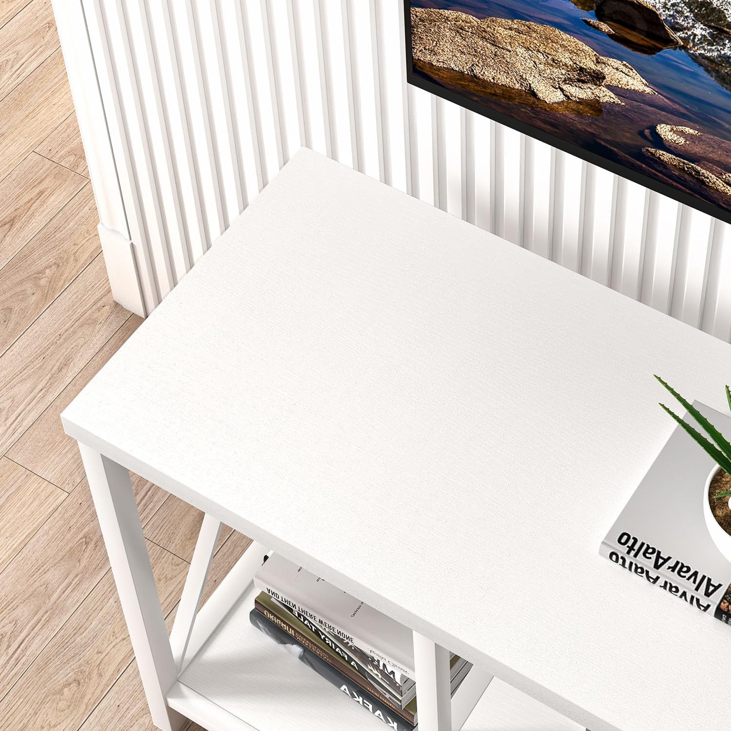 EXCEFUR Modern White TV Stand with Storage Shelves, Entertainment Center for TV up to 55 inch, Media TV Console Table and TV Cabinet for Living Room Bedroom, 47 Inch - Image 4