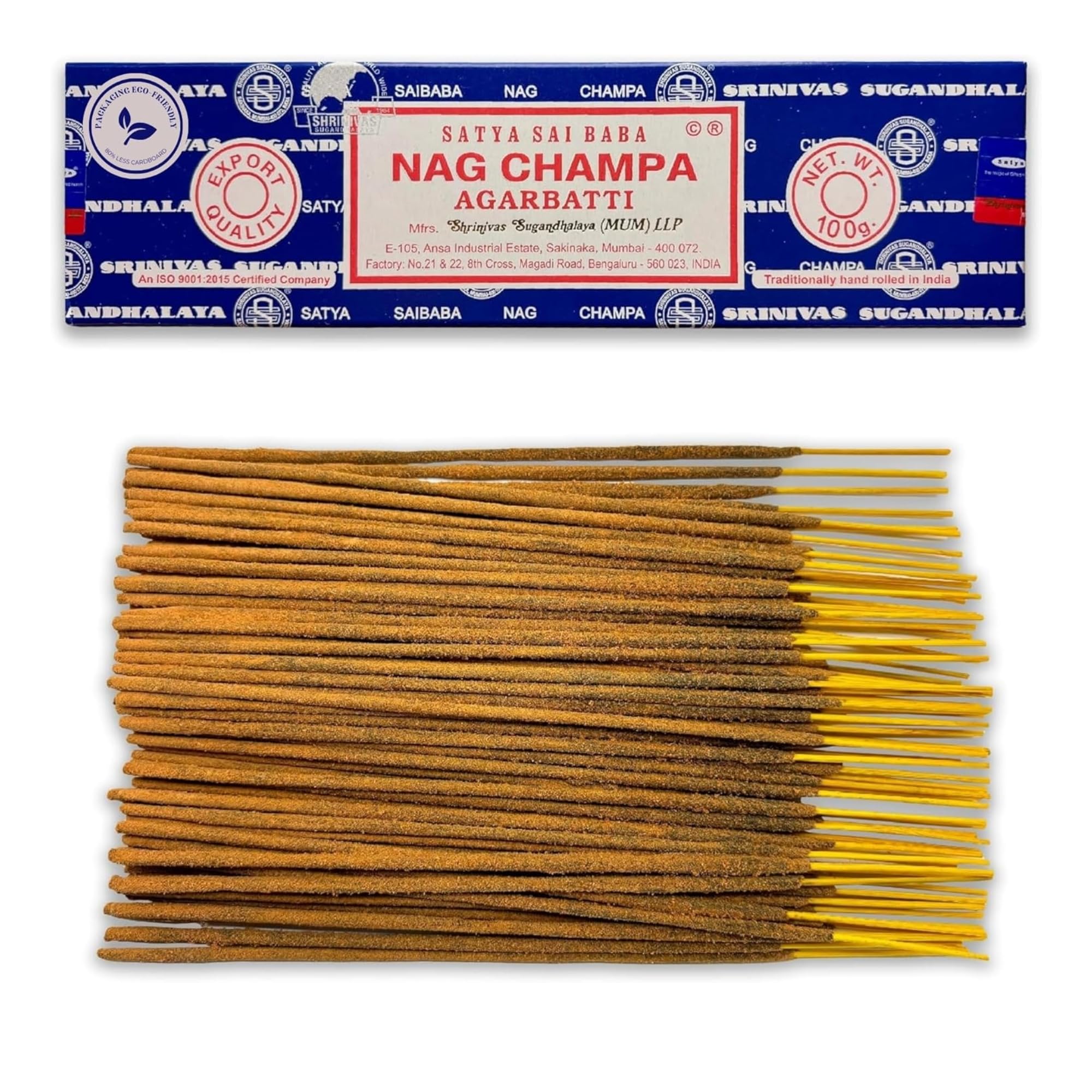 Bâtons d'encens Satya Nag Champa 1 Paquet 100 g Aromathérapie Méditation Yoga