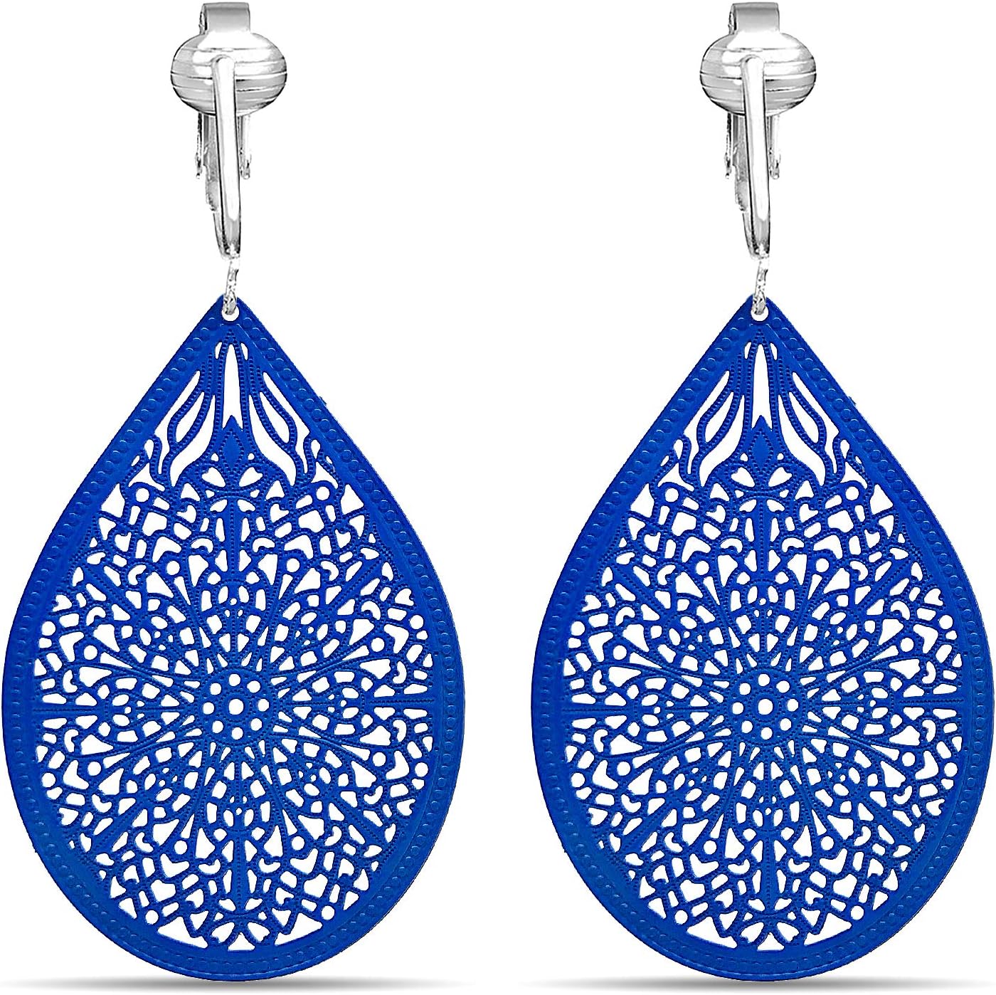 Aloha Earrings Large Victorian Filigree Teardrop Non Pierced Clip On Dangling Earrings