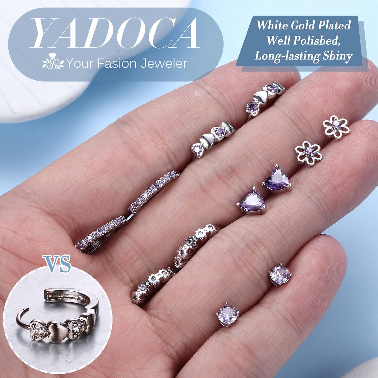 YADOCA 𝟵𝟮𝟱 𝗦𝘁𝗲𝗿𝗹𝗶𝗻𝗴 𝗦𝗶𝗹𝘃𝗲𝗿 Earrings for Girls Women - Hypoallergenic Cute Kids Toddler Earrings - Cubic Zirconia Earrings Studs Hoop Set for Sensitive Ears - Image 5