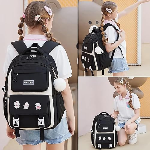 Miniatura 8 de AO ALI VICTORY Mochila para mujeres y niñas, conjunto con estuche para lápices de 15.6 pulgadas, mochila escolar para computadora portátil, mochila