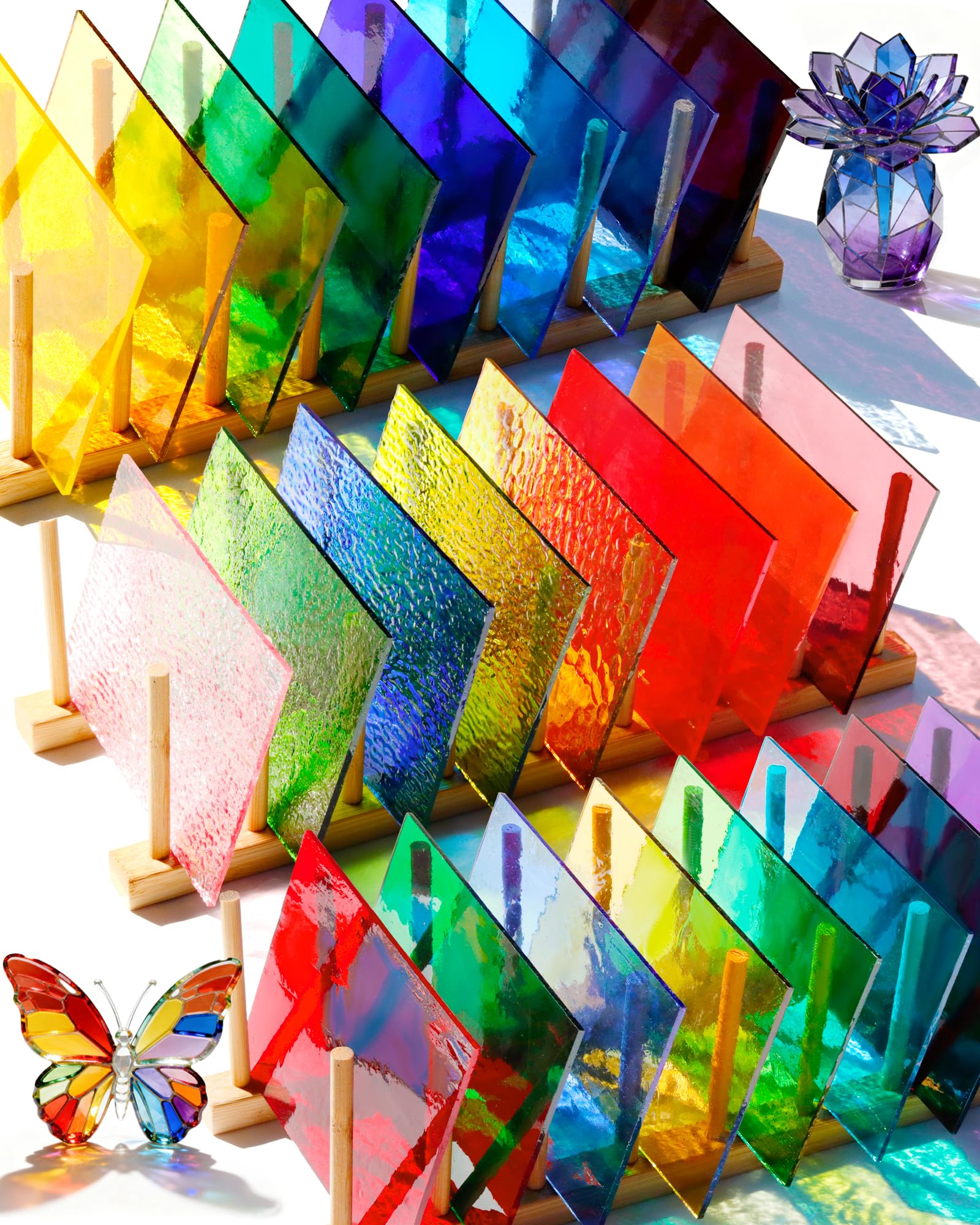 Photo 1 of FIVEIZERO Stained Glass Sheets, 24-Pack, 4x6 Inch, Rainbow Transparent