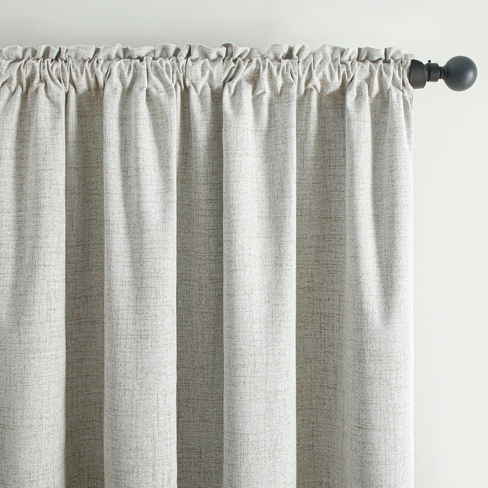Top Finel Faux Linen 100% Blackout Heavy Curtains 84 Inches Long for Bedroom Living Room Thermal Insulated Drapes Room Darkening Rod Pocket Window Curtains, Light Grey Burlap, 2 Panels