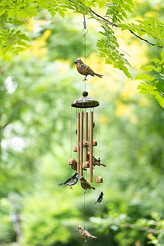 Miniatura 6 de Campana de viento de pájaro para exterior, 33 pulgadas de longitud, campanilla de viento de gorrión conmemorativa con 4 tubos grandes de aluminio y