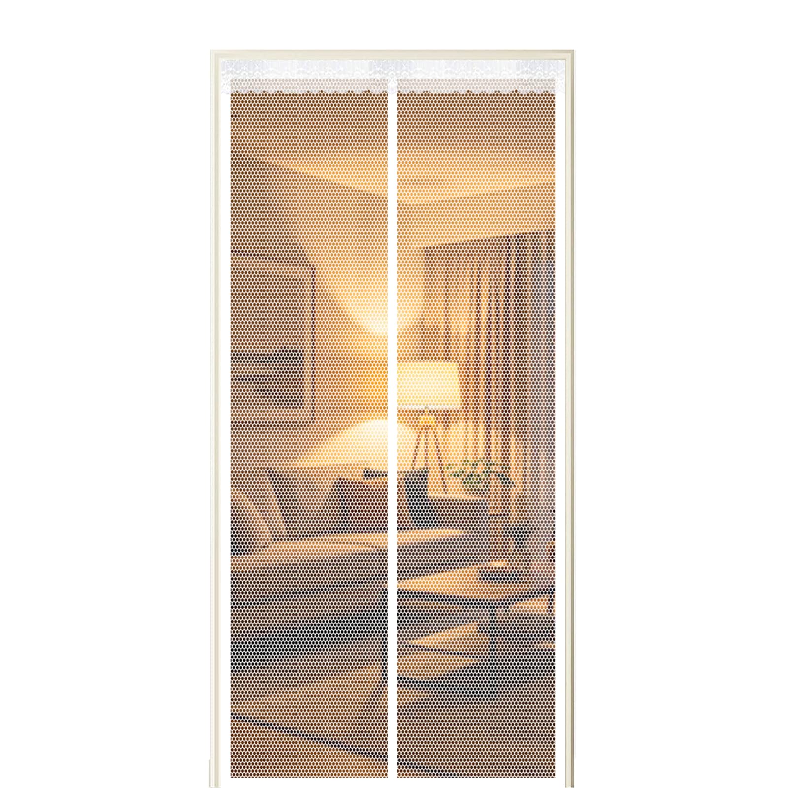 Screen Door 230 x 188 cm Self Sealing Powerful Magnets Door Fly Screen Curtain with Powerful Magnets & Full Frame Magic Tape Suitable for Patio Doors Balcony Bedroom, White