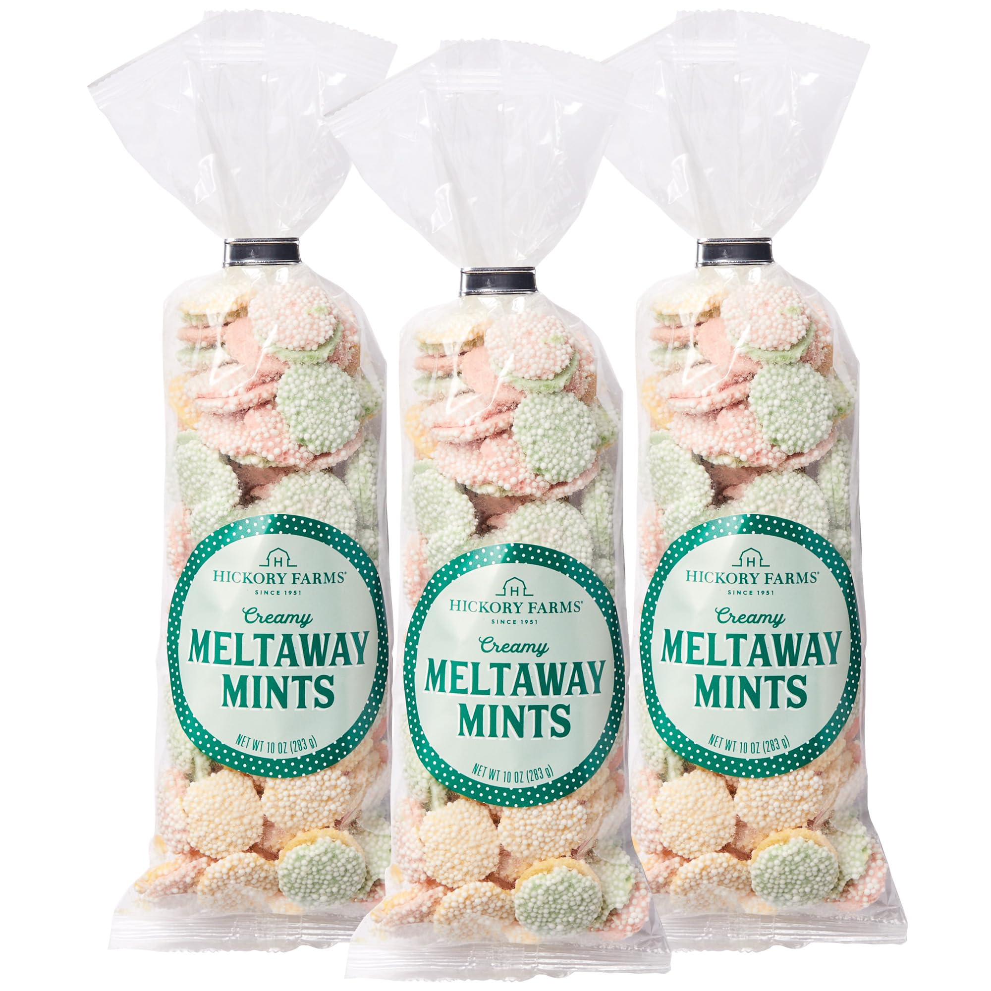 Hickory Farms Meltaway Mints - Pack of 3 | Great for Charcuterie Boards | Holiday and Christmas Candy | Charcuterie Food | Smooth and Creamy Mint Candy with Nonpareils