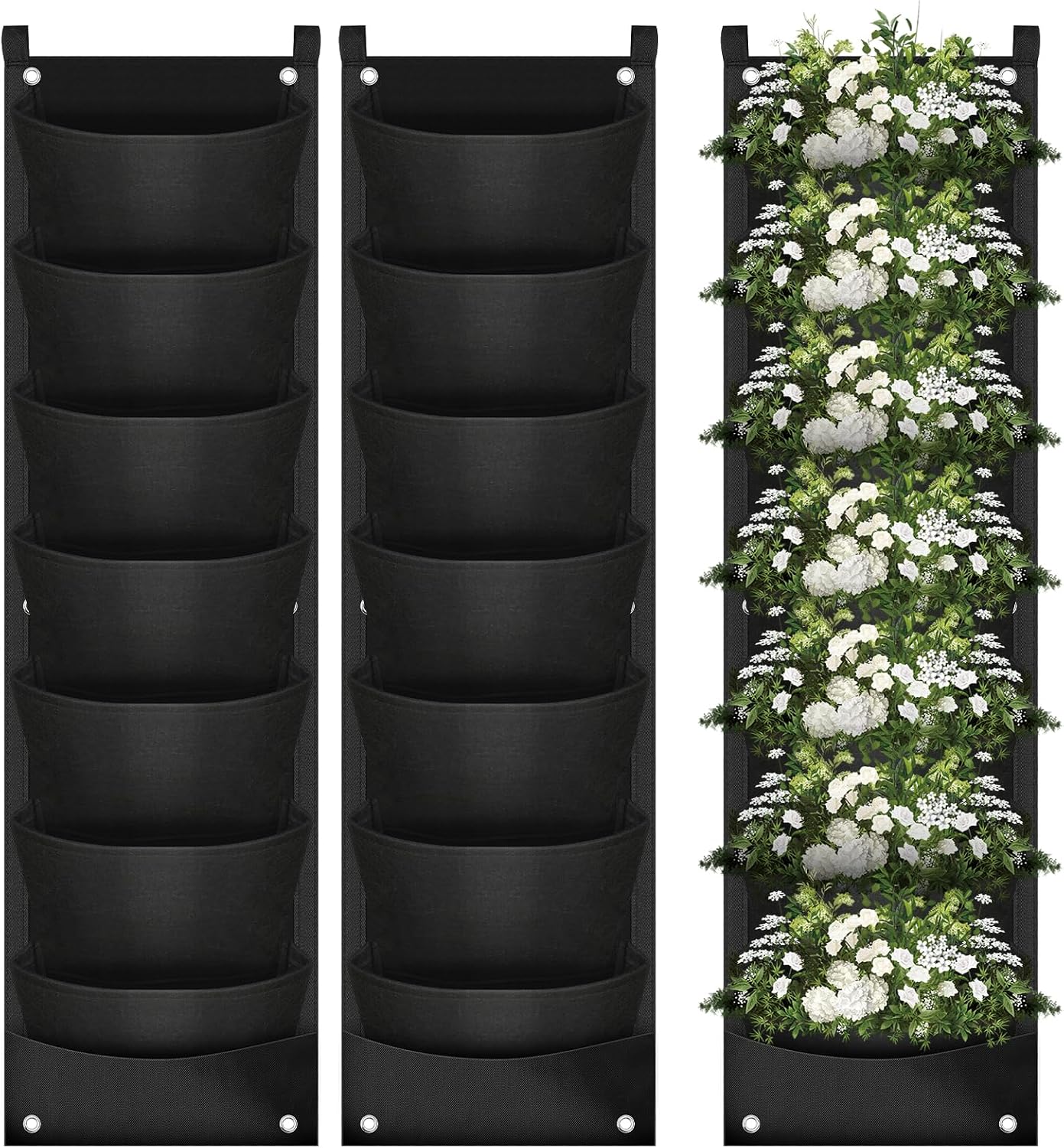 Pack of 2 Hanging Plant Bags 7 Pockets Wall Hanging Vertical Planter Breathable Waterproof Non-Woven Fabric Plant Bags Hanging Wall Planter for Garden Yard Home Decoration