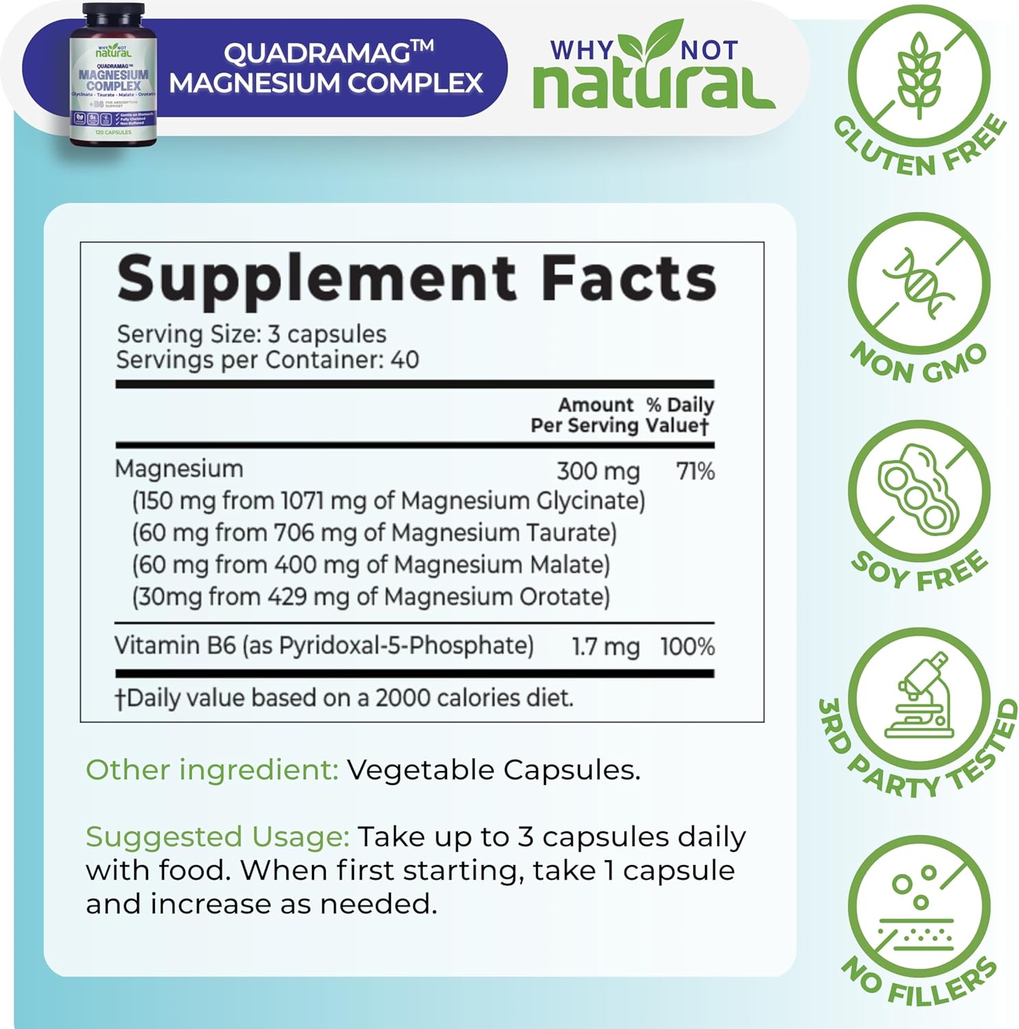 4-in-1 Magnesium Complex Supplement - Glycinate, Taurate, Malate, Orotate Blend - 300 mg per Serving, 120 Capsules