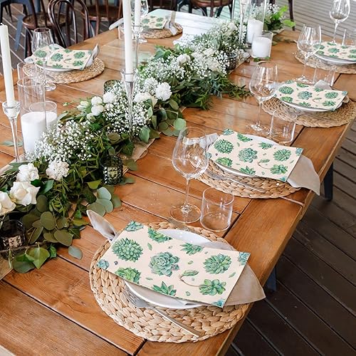 Miniatura 2 de 200 servilletas de 2 capas con diseño de plantas suculentas, cactus y plantas verdes, toallas de mano desechables, servilletas de papel decorativas