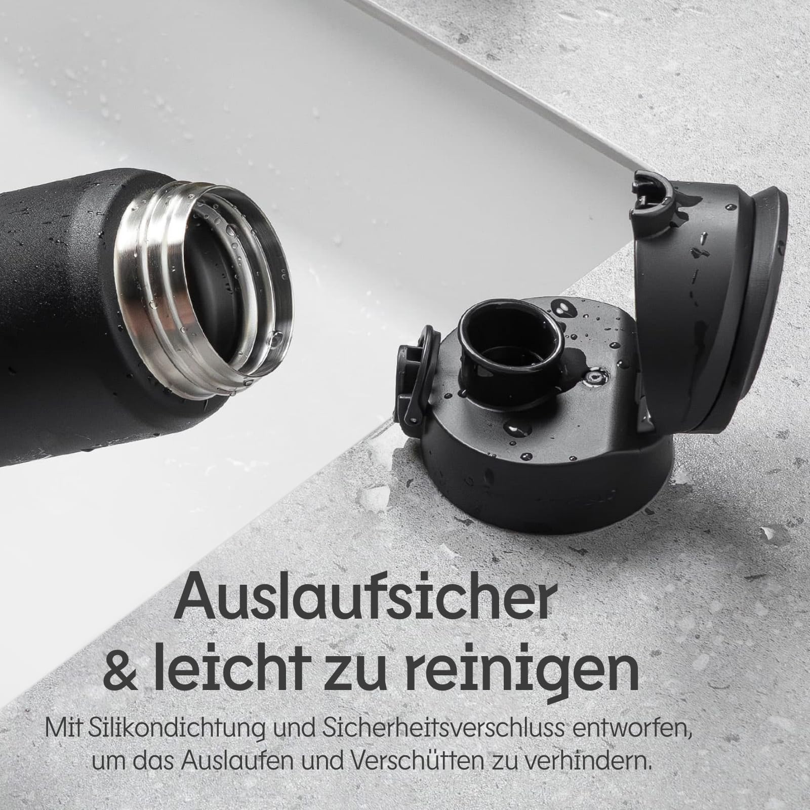 RHINOSHIELD AquaStand MagSafe-kompatible Wasserflasche 700ml | Edelstahl-Flasche ohne Strohhalm, Sportflasche mit MagSafe-kompatiblem Griff, Stativ mit einstellbaren Winkeln - Schwarz