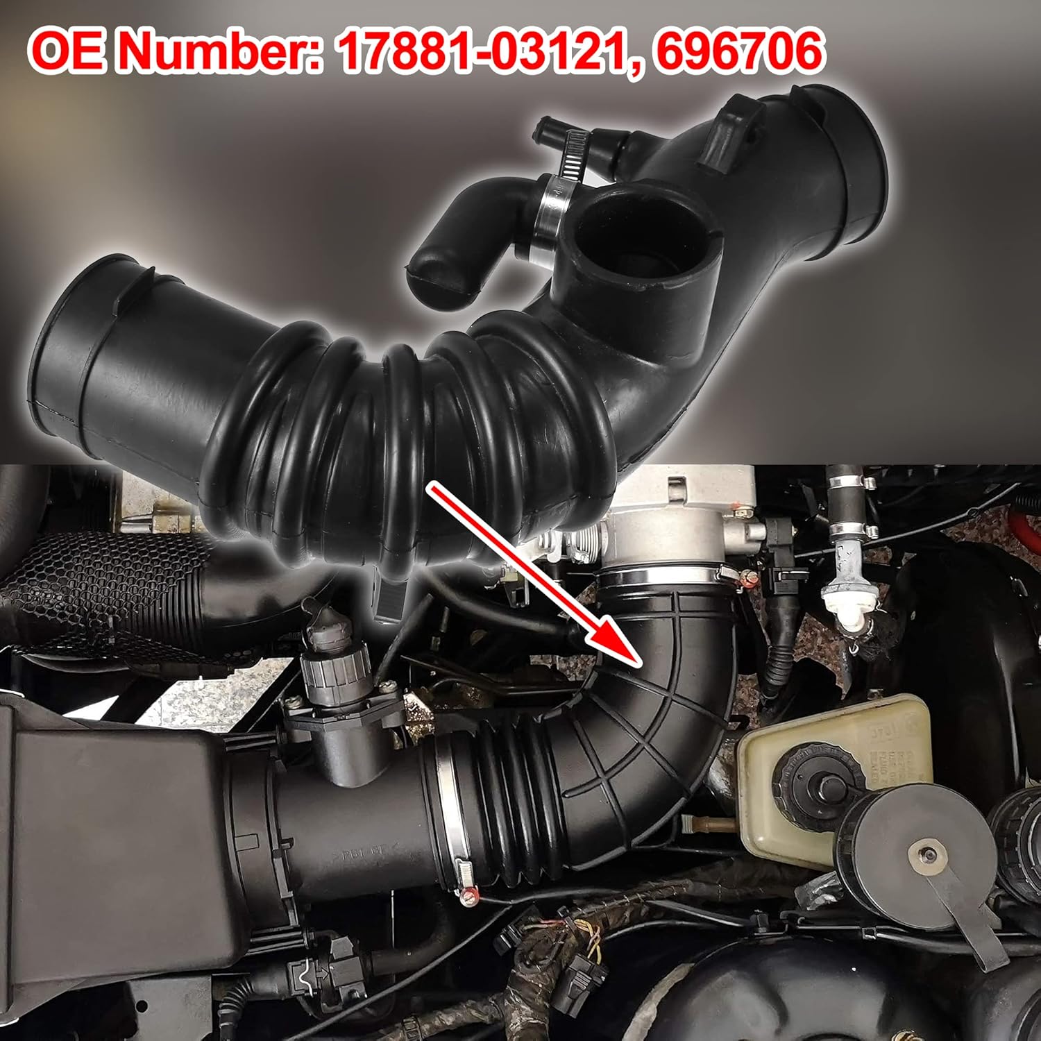 X AUTOHAUX 17881-03121 696706 Air Duct Filtered Pipe Air Intake Hose Tube for Toyota Camry Solara 1997-1999