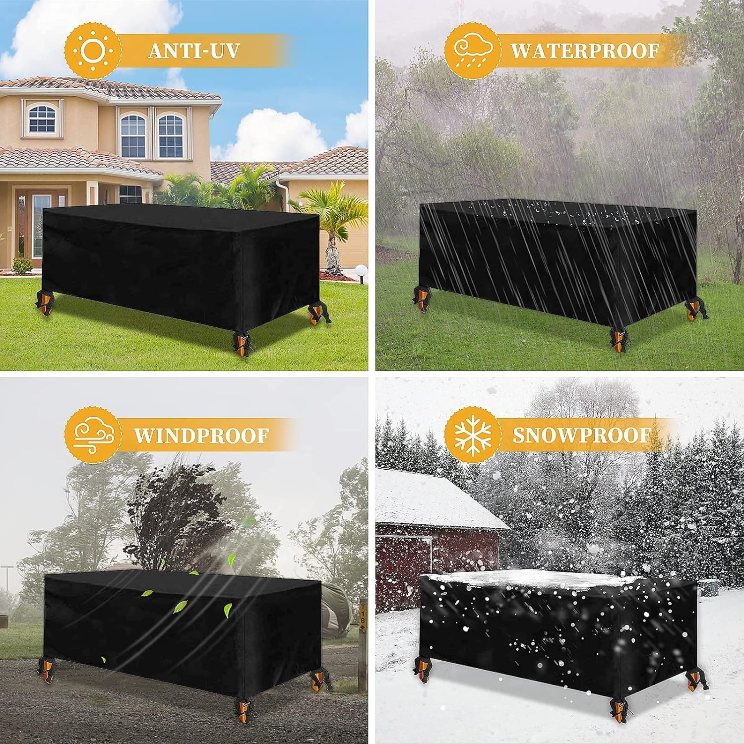 Copertura Tavolo Esterno Impermeabile 240x130x100cm(LxWxH) Copritavolo Telo Copri Mobili da Esterno 420D Panno Oxford Resistente Allo Strappo Copertura Tavolo Esterno - Nero