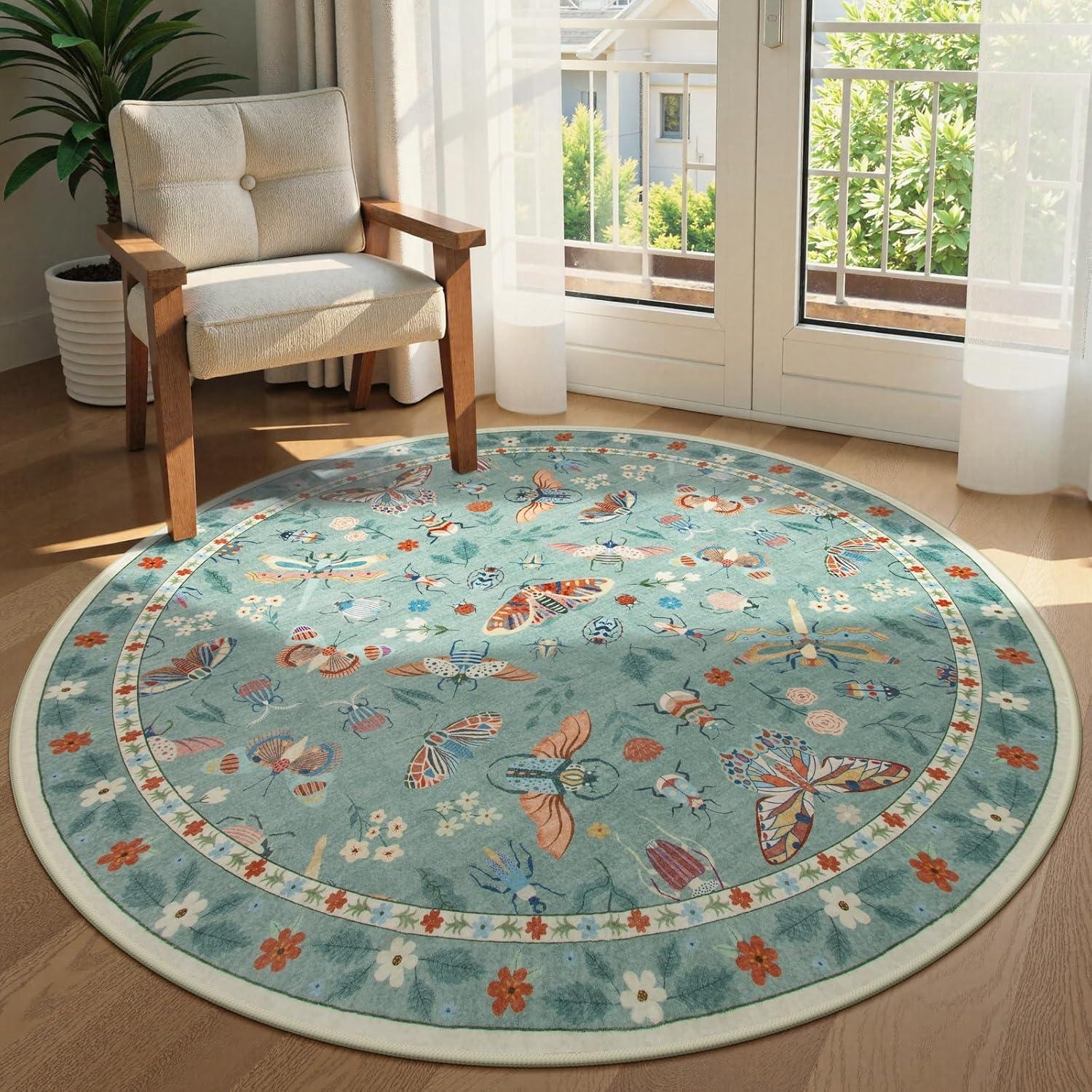 Tapis rond chambre enfant vert moderne Ø60cm Rururug