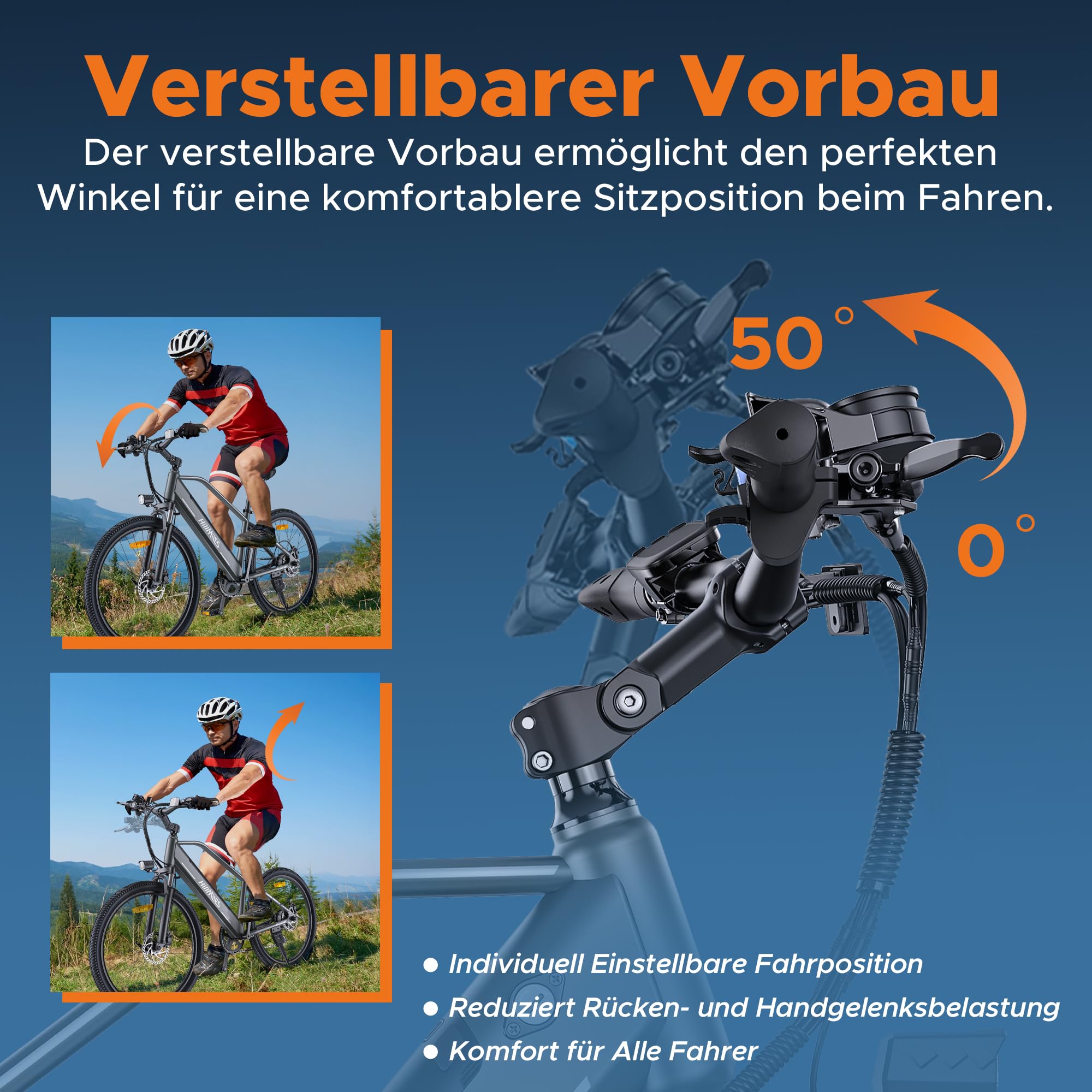 MileTrail1 26" Elektrofahrrad Für Erwachsene mit Drehmomentsensor und Hydraulischen Bremsen, 100KM Reichweite, 36V 13AH Herausnehmbare Batterie, Speed 25KM/H, Mountain E-Bike (Mit Monitor, Blau)