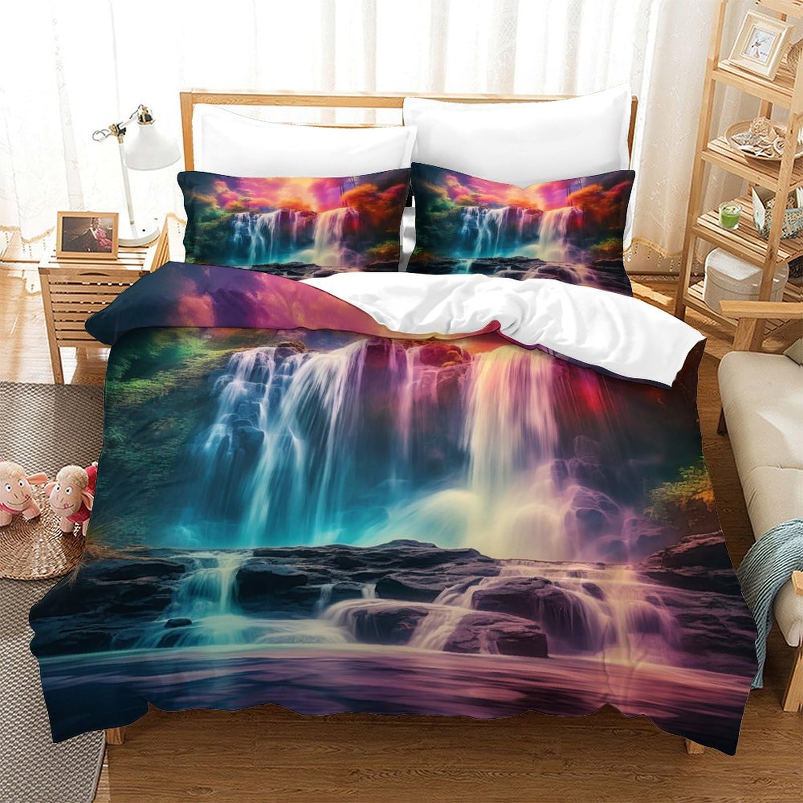 Housse de couette cascade forestière 3D pour une chambre ambiance nature