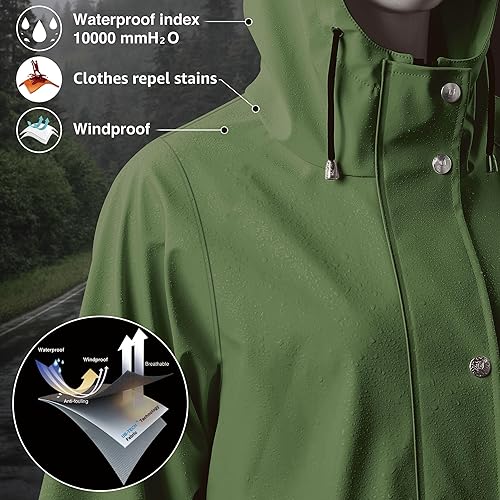 Miniatura 3 de UNIQUEBELLA Chubasqueros impermeables para mujer, impermeables, abrigos largos con capucha para lluvia, rompevientos, gabardina para exteriores