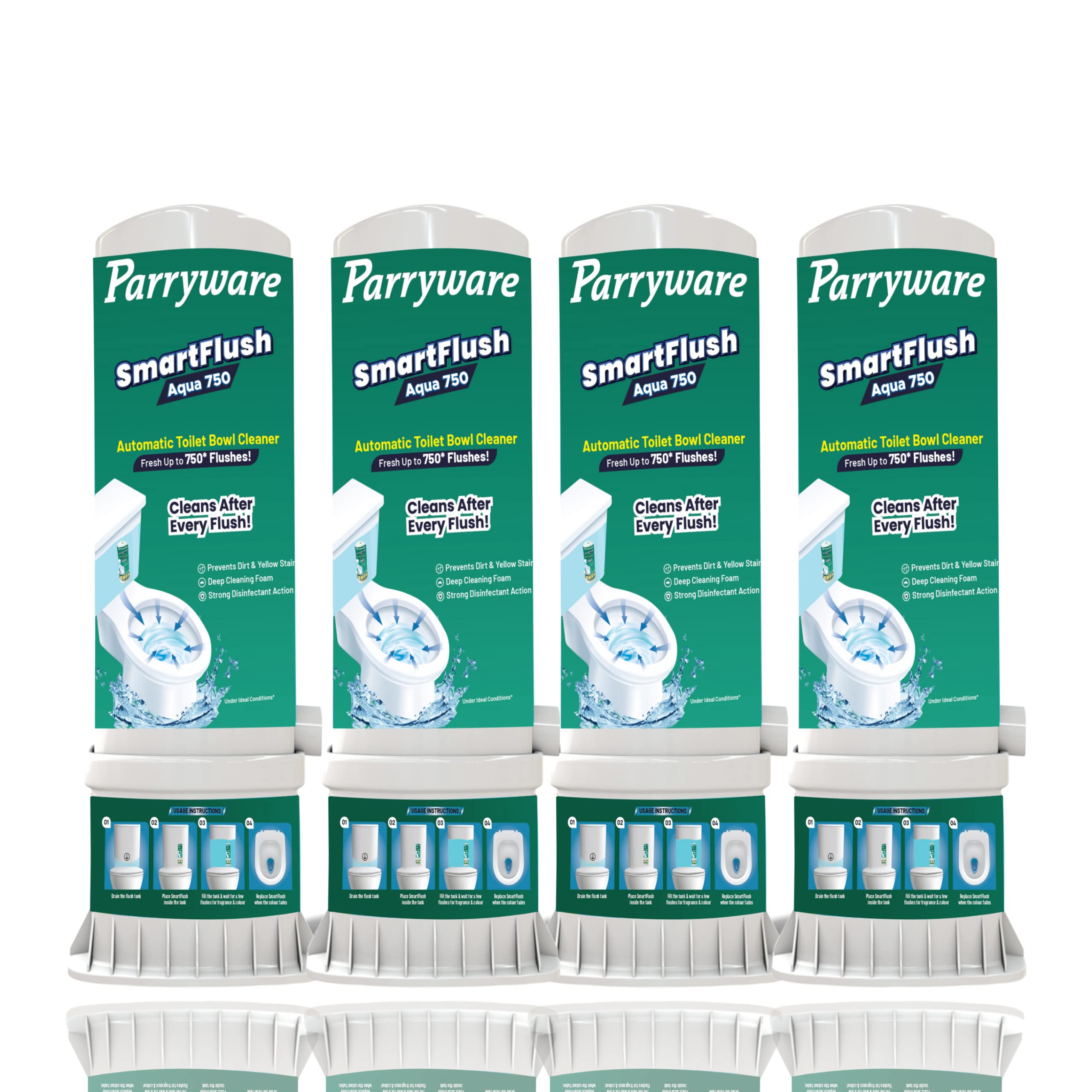 Parryware Smart Flush Aqua 750 Automatic Toilet Bowl Cleaner | Prevents Dirt & Yellow Stains | Kills 99.9% of Germs | Fragrance Free Toilet Cleaner | Freshens Up To 750 Flushes | Pack of 4 (B0C45W5DGH) Amazon Price History, Amazon Price Tracker