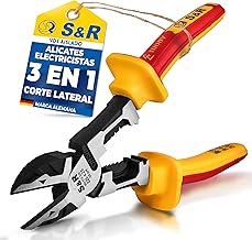 S&R Electrician Insulated Diagonal Cutting Plier VDE 1000V - Multi-function Cable Side Plier Diagonal Cutter (Cutting, Stripping and Crimping) - 60CrV Steel Wire Stripper Tool - 220mm