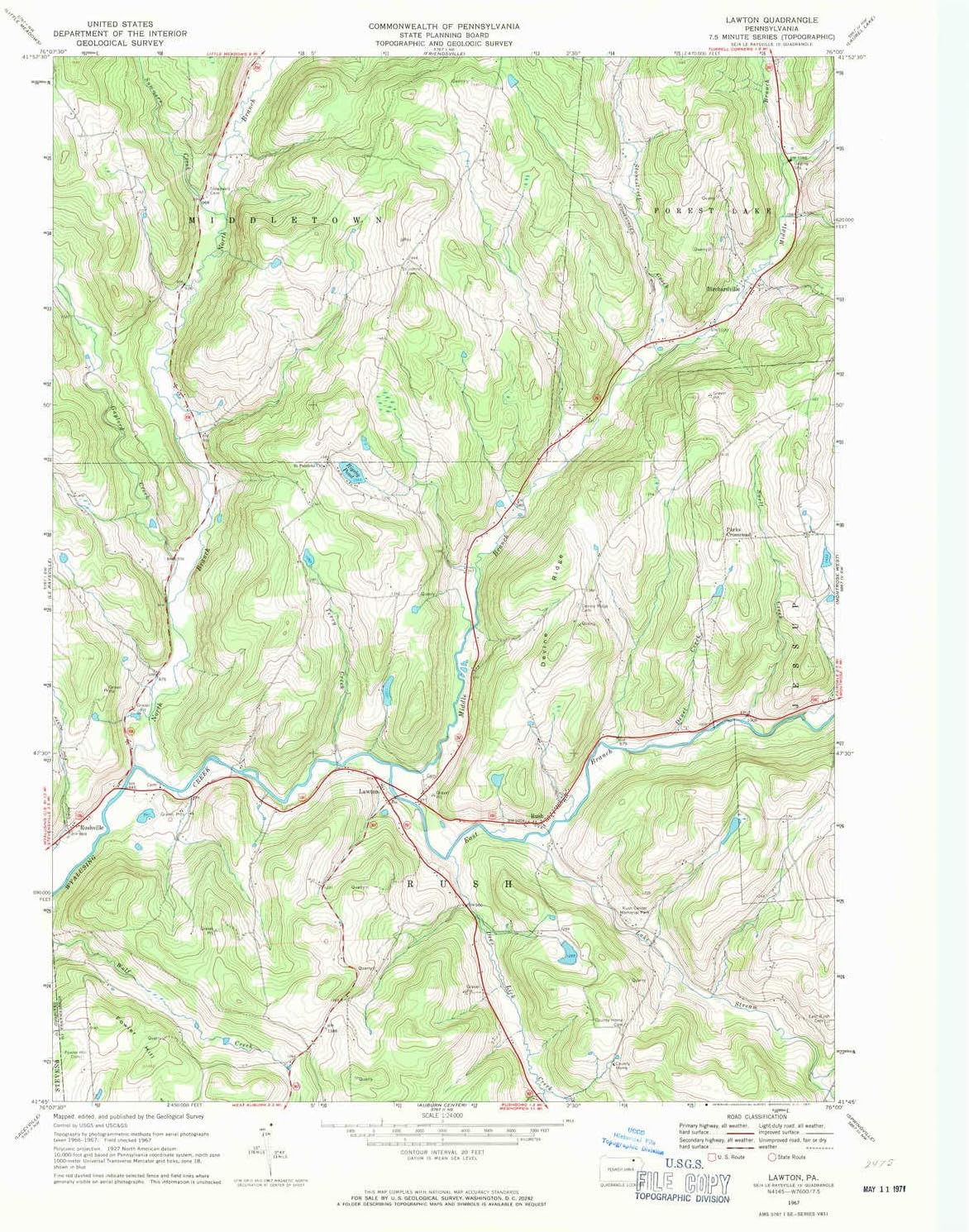 Lawton PA topo map, 1:24000 Scale, 7.5 X 7.5 Minute, Historical, 1967, Updated 1971, 27 x 22.1 in - Paper