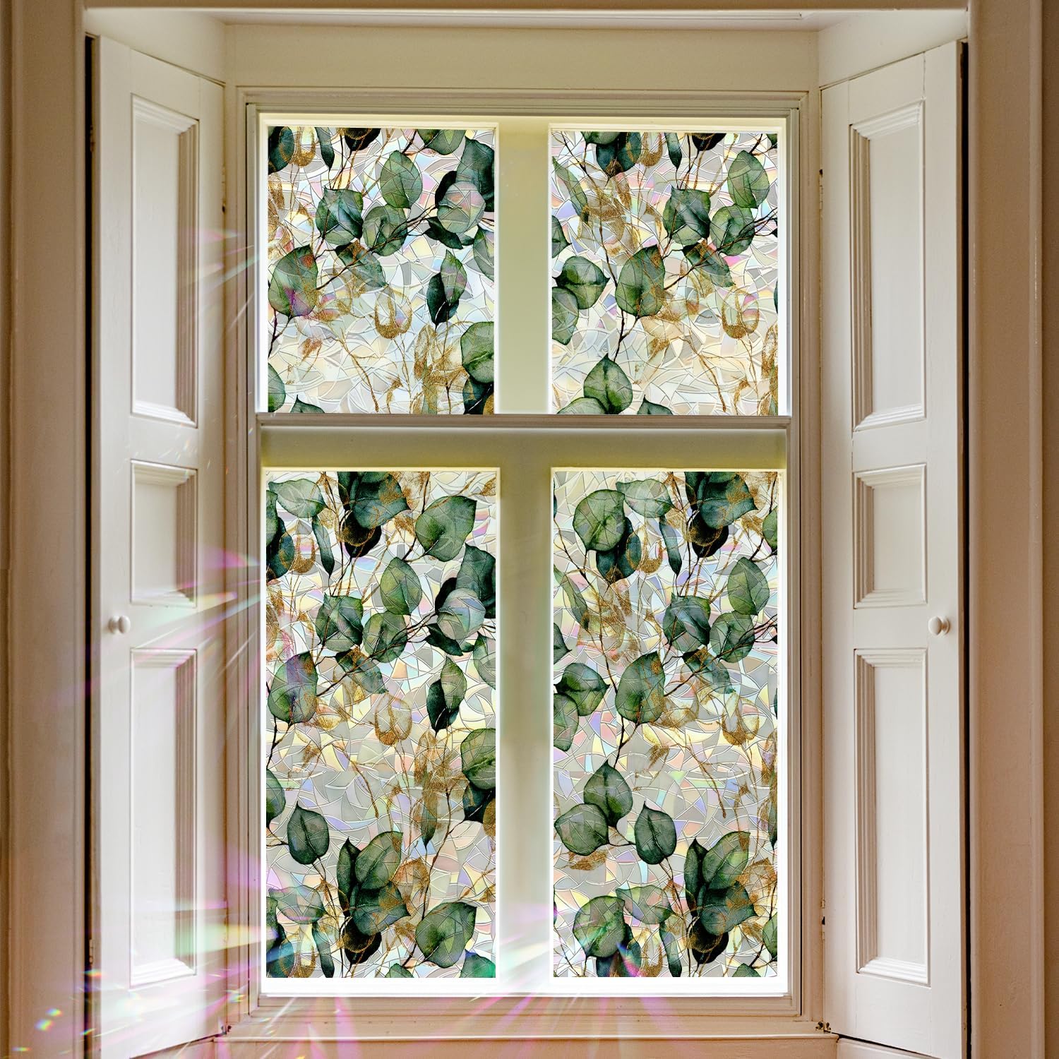 QUCHENG Watercolor Leaves Static Window Film Suncatcher Glass Cling Privacy Decal Living Room Sun Blocking Decor Large Stickers DIY Decorations 16.93*39.37 inch L