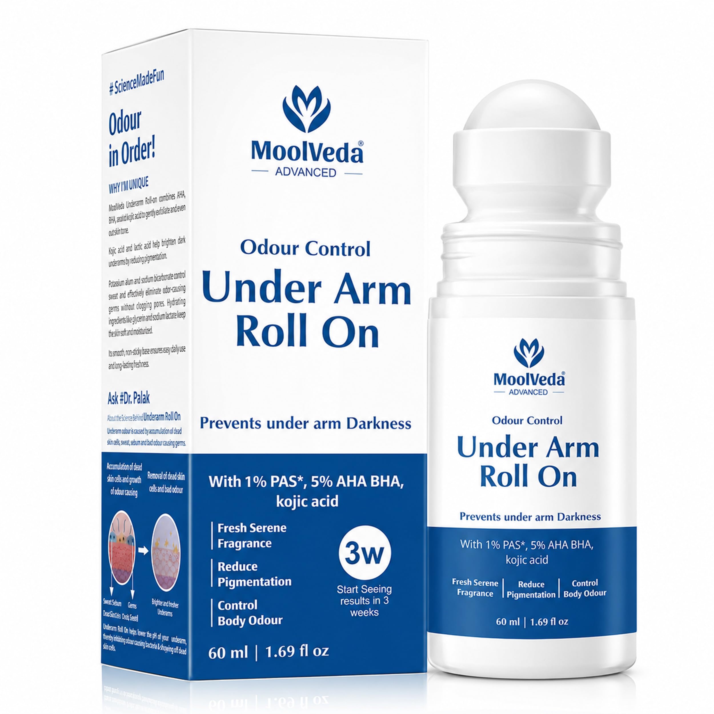 Moolveda 5% Aha Bha Underarm Roll On | 2% Lactic Acid, 1% Mandelic Acid, 1% Salicylic Acid | Controls Odour & Reduces Pigmentation | 0% Alcohol & 0% Aluminium | 60ml-image-41