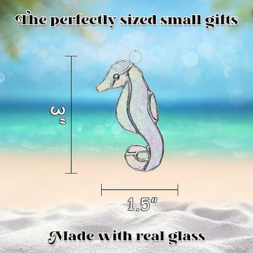 Miniatura 2 de Adorno de vitral, decoración de caballito de mar de 3.5 x 1.5 pulgadas, atrapa sol iridiscente para colgar ventanas, cristal de mar, figuras de