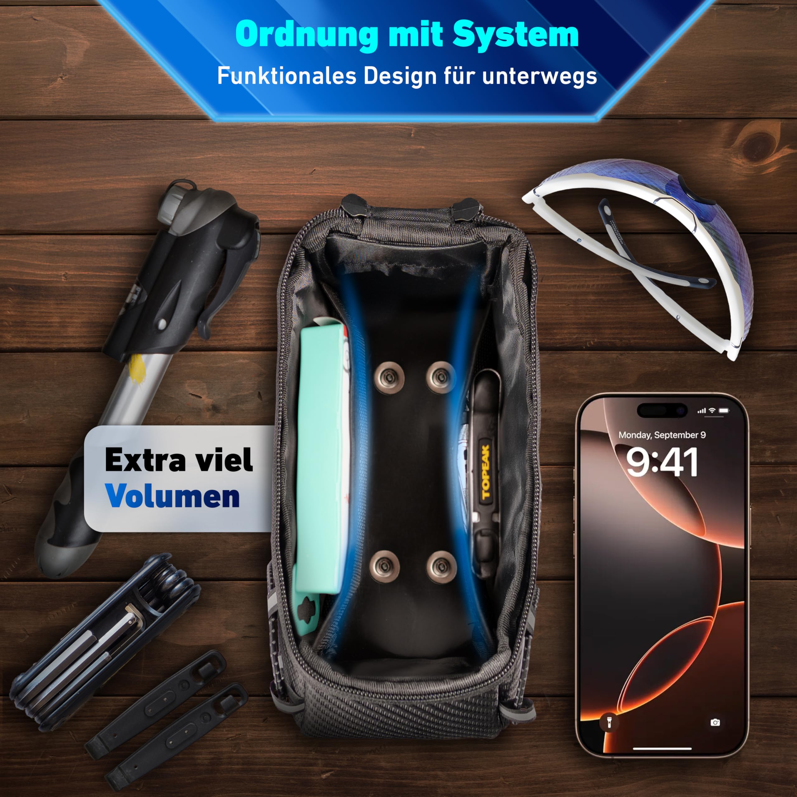 Valkental® Fahrrad Rahmentasche [Innovativer Adapter] Wasserfeste Oberrohrtasche mit Schnellspanner für Ebike, Rennrad & MTB [Viel Platz] Fahrradtasche Rahmen Handy – Handytasche mit sensibler Folie