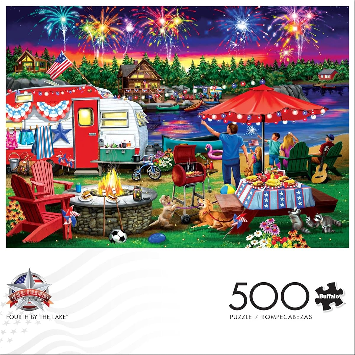 Buffalo Games - Fourth by the Lake - 500 Piece Jigsaw Puzzle for Adults | Made in USA, Recycled Board, Finished Size 21.25 x 15.00 in, Includes Poster, Giftable, Frameable Art