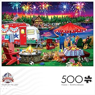 Buffalo Games - Fourth by the Lake - 500 Piece Jigsaw Puzzle for Adults | Made in USA, Recycled Board, Finished Size 21.25 x 15.00 in, Includes Poster, Giftable, Frameable Art