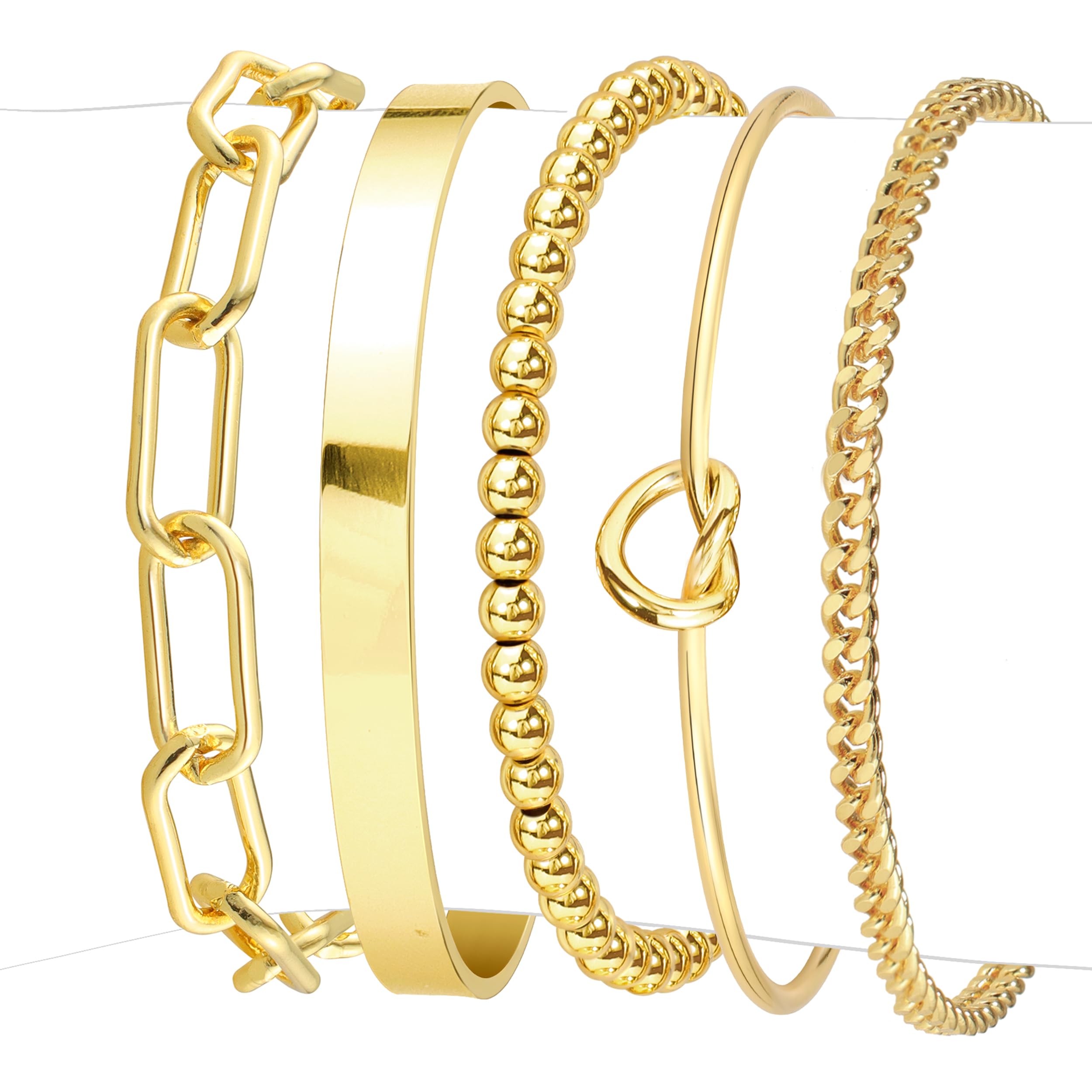Gold Plated Bracelets for Women Stack,Bangle Cuff Bracelet Set Non Tarnish Jewelry for Women Trendy