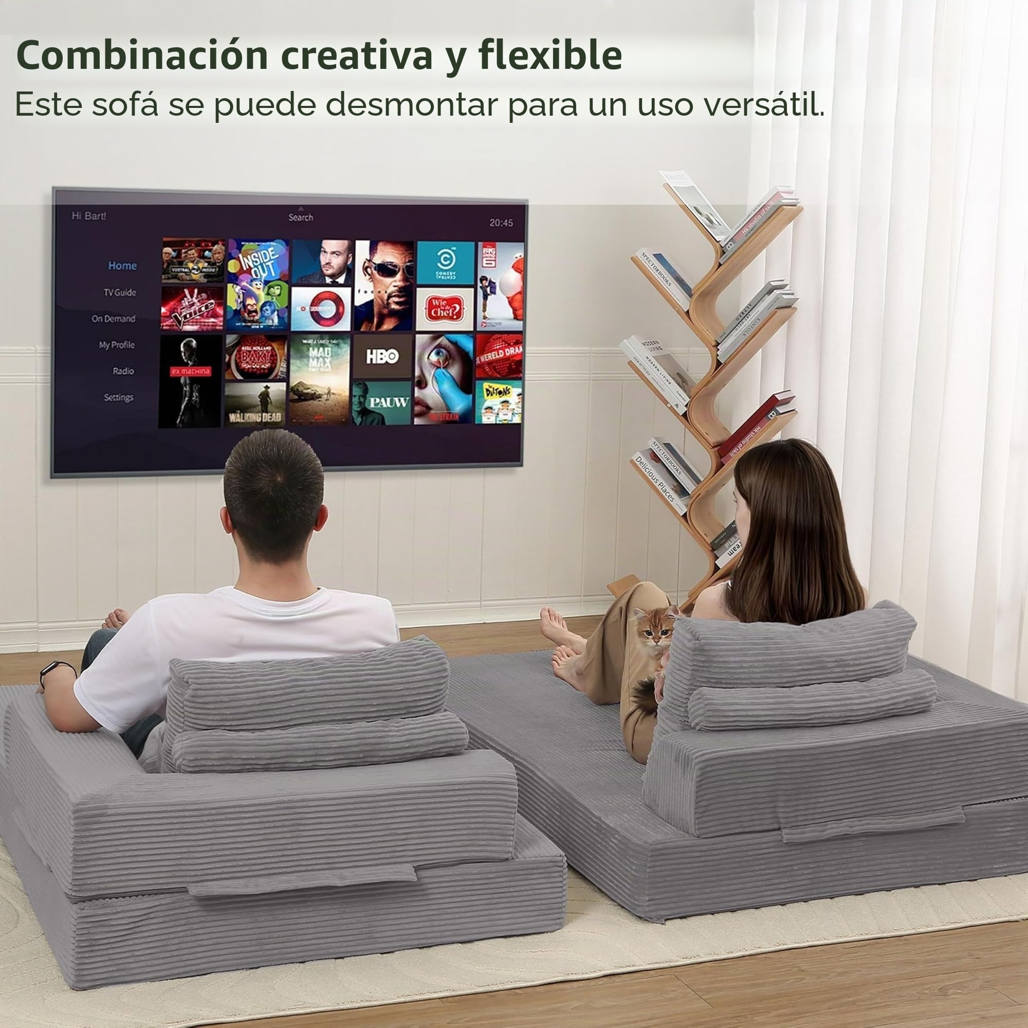 MeMoreCool Sofá cama de pana plegable con cojín, gris claro | Cómodo sofá con colchón y superficie de pana suave, ideal como espacio para dormir, salón o cama de invitados