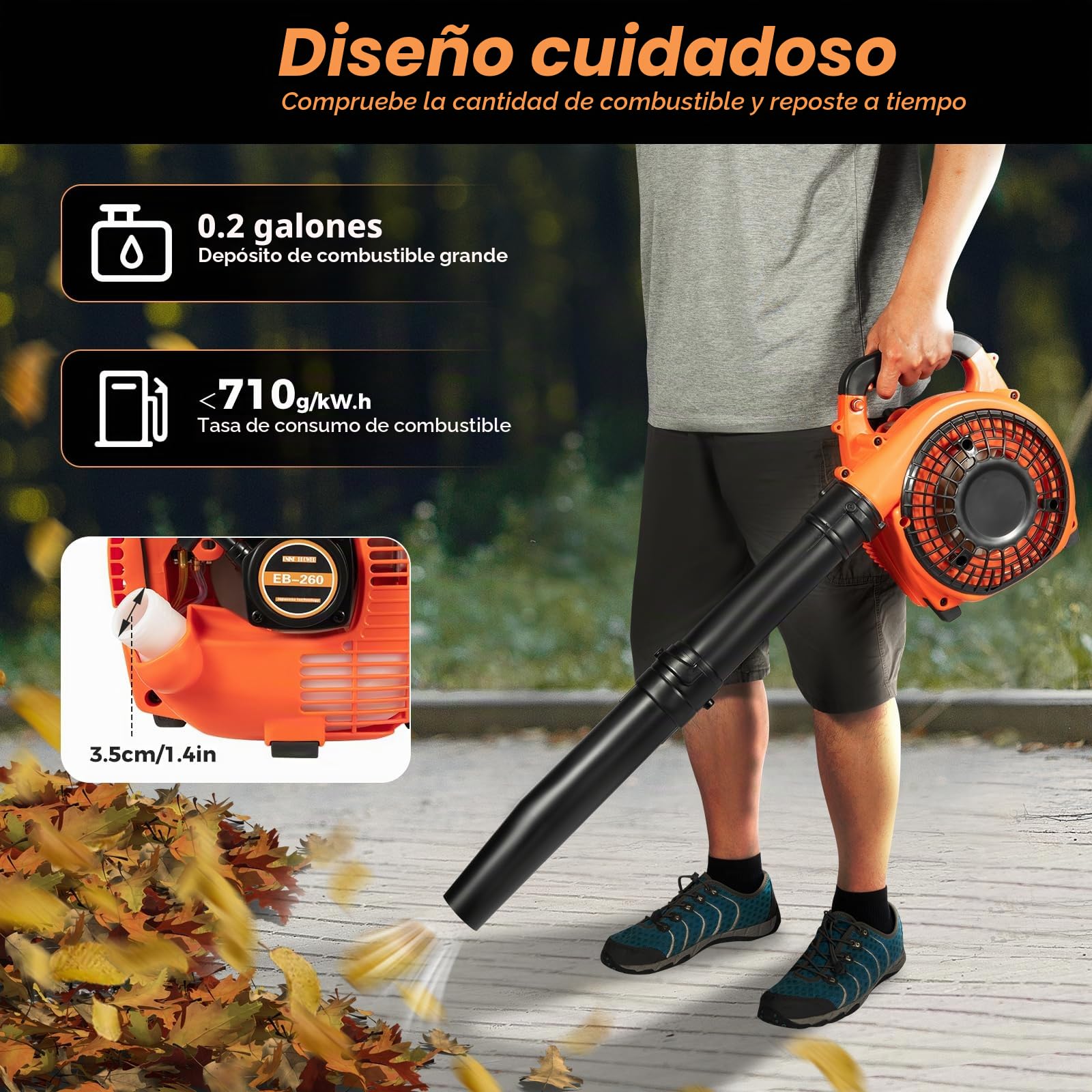 Soplador de hojas de gasolina, aspirador de hojas de gasolina, soplador de hojas, soplador portátil, 2 tiempos, enfriado por aire, soplador para jardín, cuidado del césped, terraza, burbujas