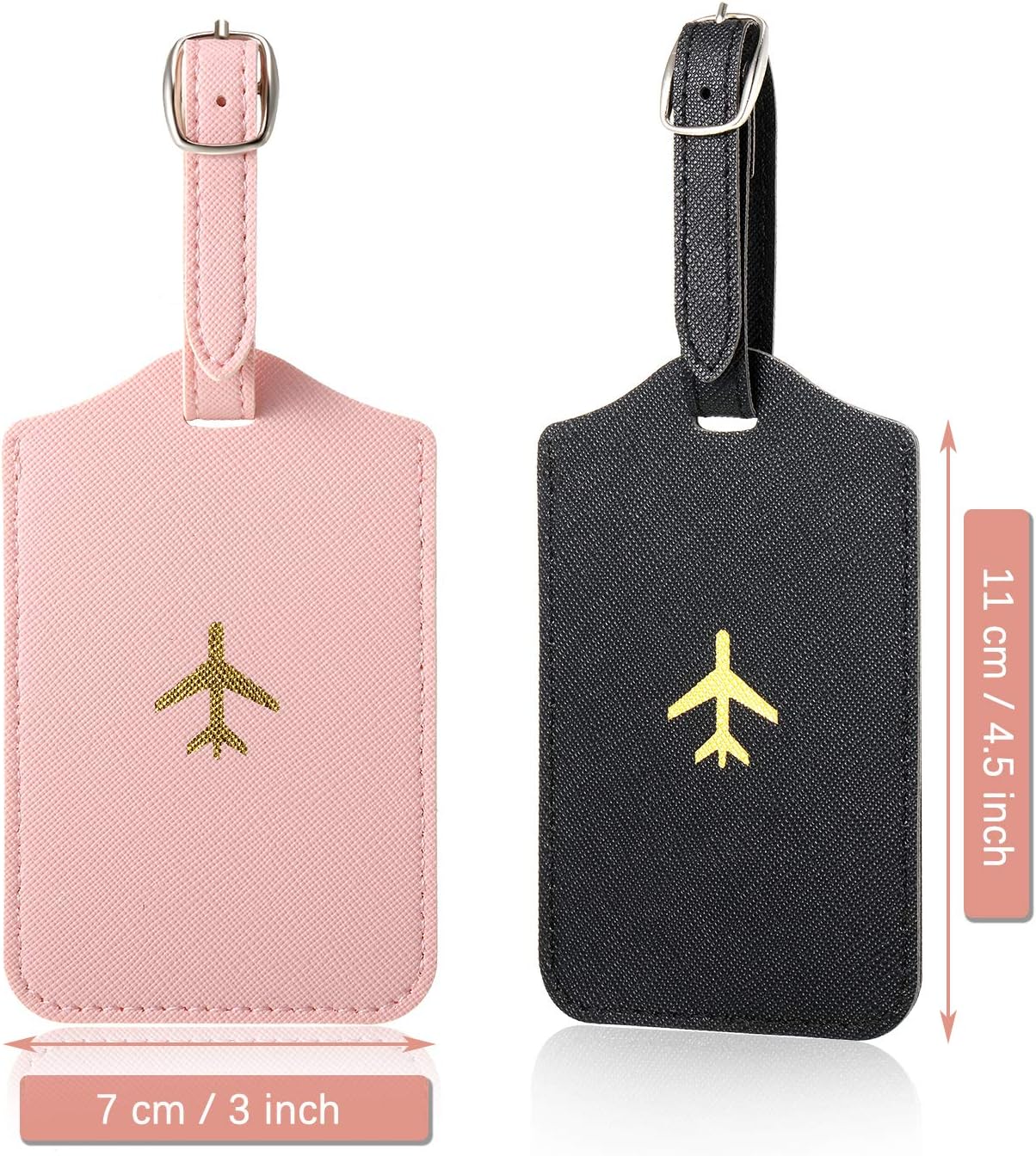  | 2 Pieces Passport Covers and 2 Pieces Luggage Tags, Passport Holder Travel Suitcase Tag (Black, Pink) | Passport Covers