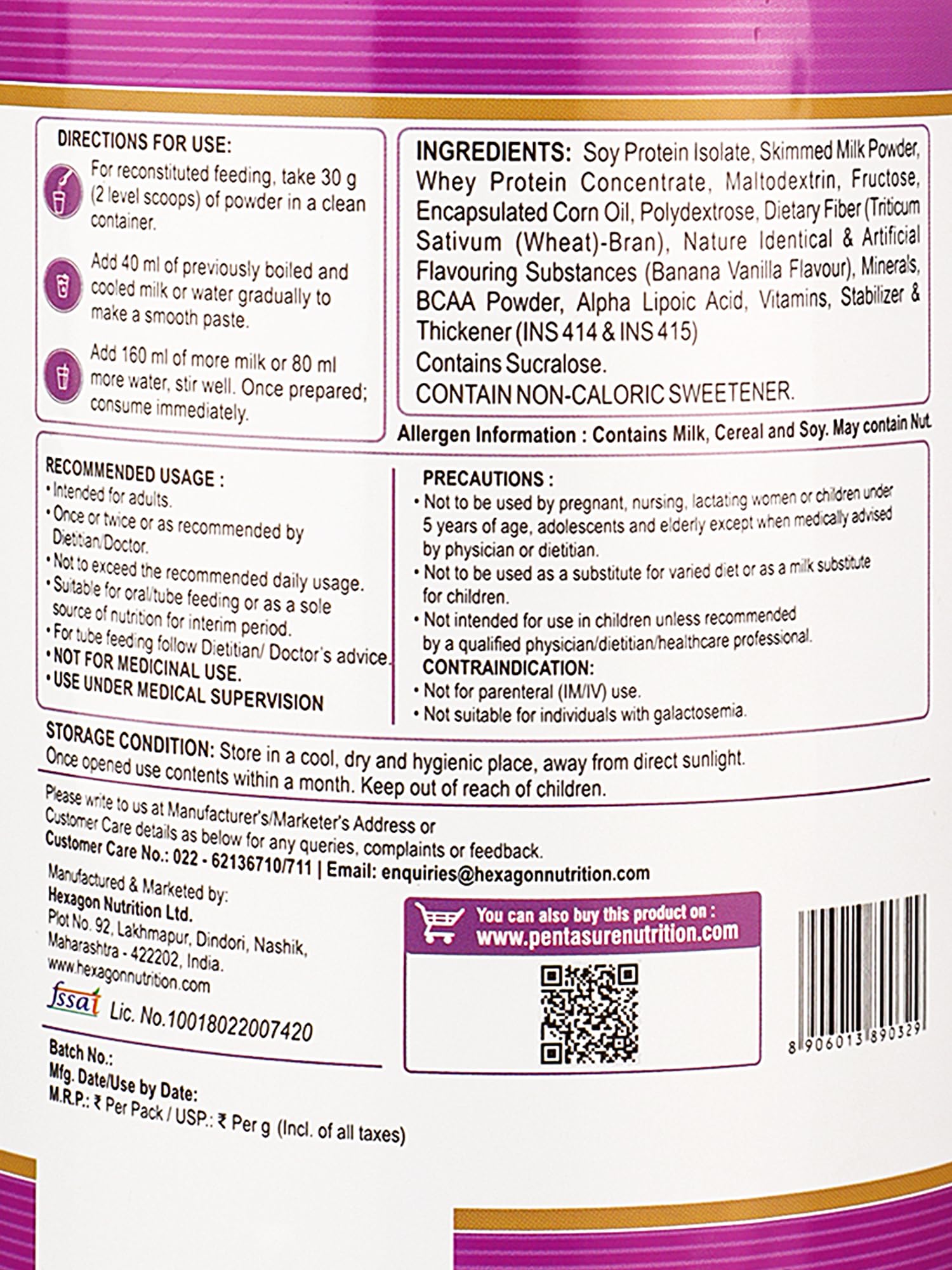 PentaSure HP Whey Protein Powder | Banana Vanilla Flavor - 400g | High Fiber Nutritional Supplement Drink | 45g Protein per 100g | Supports Muscle Strength, Recovery & Energy — Amazon image 5